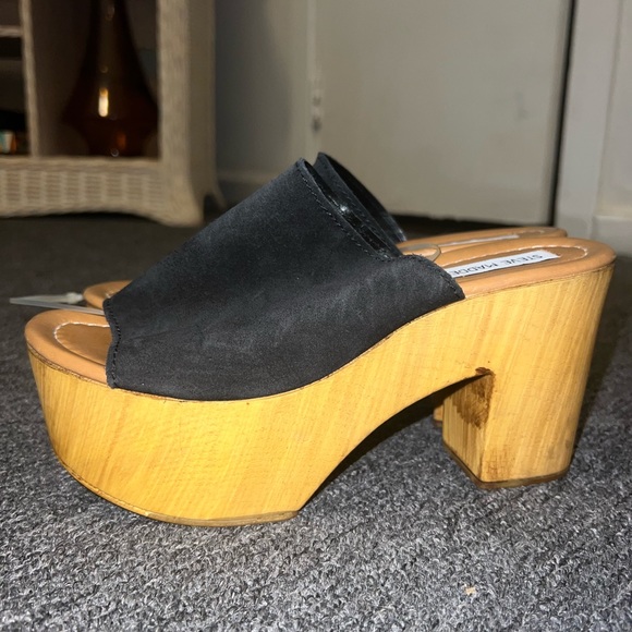 BRAND NEW Steve Madden Wooden Leather Platform Sandals - Picture 2 of 6